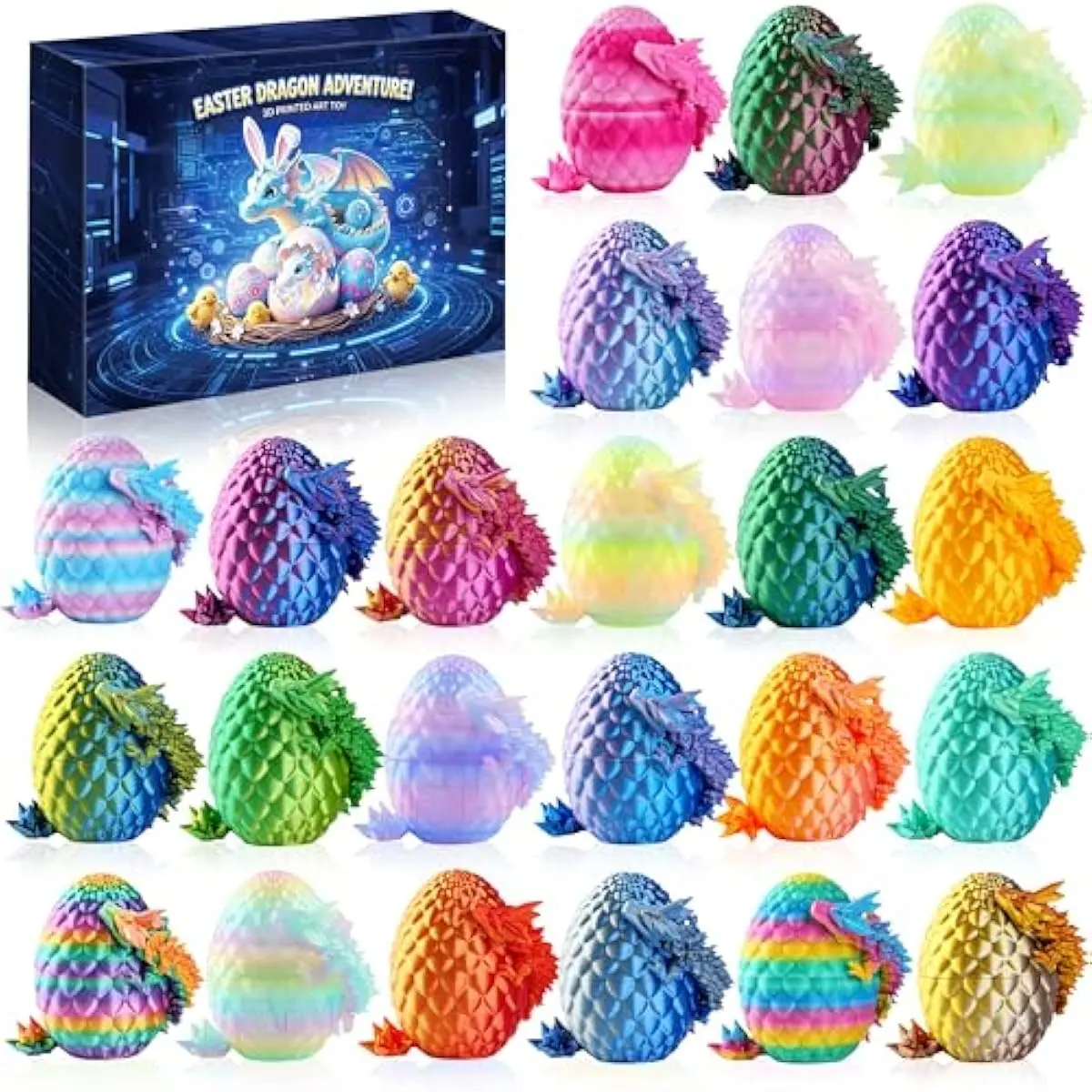 3D Printed Dragon Eggs, Mystery Crystal Dragon Egg for Easter Basket Stuffers and Essentials, Unique Easter Toys & Decor, Fantasy Tabletop Decor for Kids & Collectors