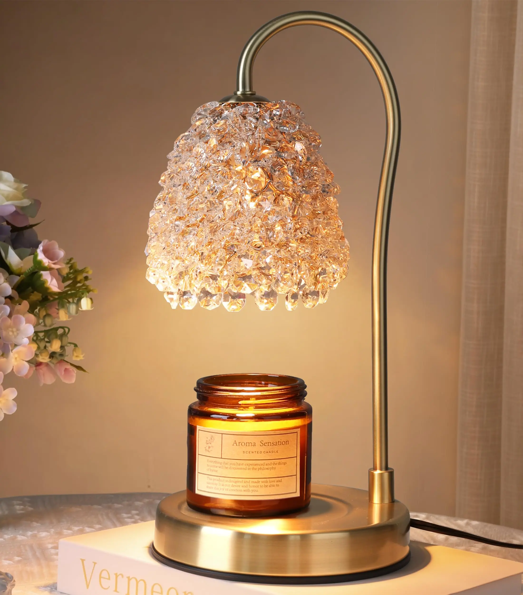 Ivydale Electric Candle Warmer Lamp with Timer Dimmer, Gold | Crystal Candle Lamp Birthday Gifts for Women, Mom, House Warming Gifts Wax Melt Warmer for Jar Candles with 2 Bulbs
