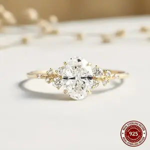 Stainless steel halogen ring silver semi permanent ring, suitable for women's wedding jewelry, with certificate attached