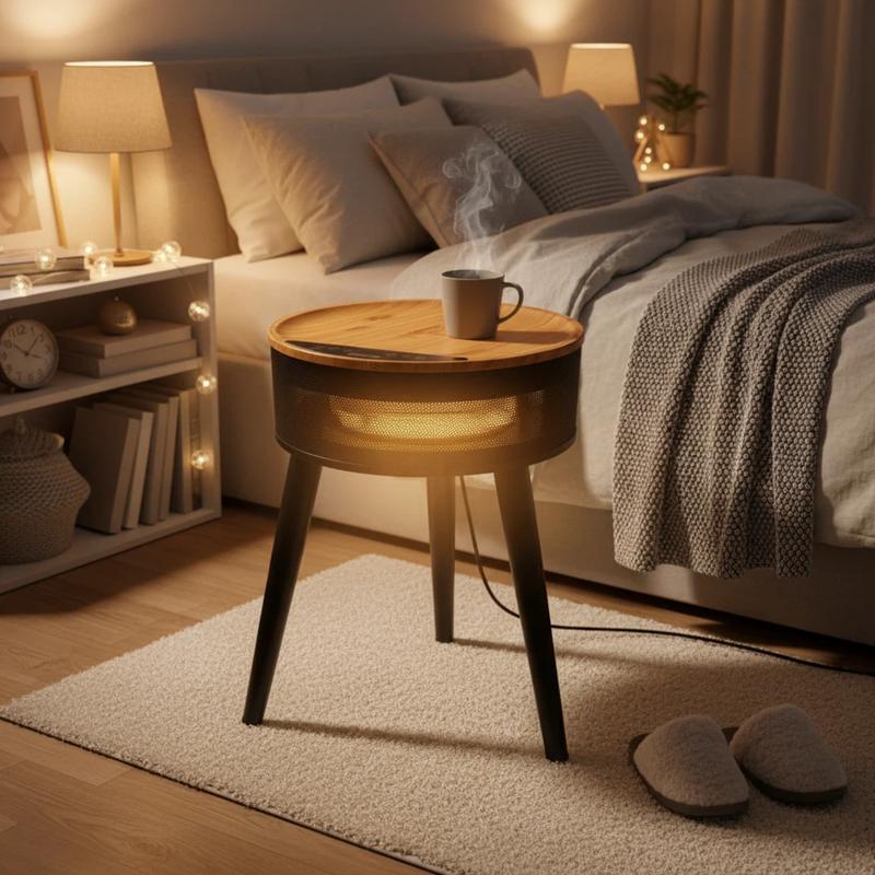 Space Heater, 1500W PTC Ceramic Side Table Heaters for Indoor Use, Electric Heater with Remote, LED Light, ECO Mode, Oscillation, 12H Timer, Overheat & Tip-Over Protection, Black