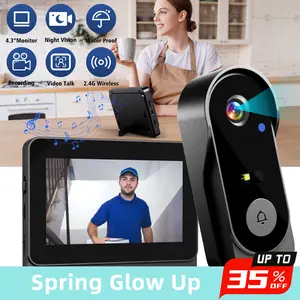 Wireless Video Doorbell – 4.3-inch Color Screen, 2.4G, Night Vision Waterproof, Long Battery Life w/ Chime & Accessories,for Valentine’s Day Gift