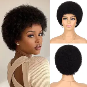 【Flash Sale】IFLY Glueless Wear and Go Wig Short Afro Curly Human Hair Wigs for Black Women Kinky Afro Wigs 70s Afro Puff Glueless Neutral Wig for Daily Party Use