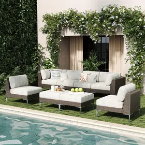 LayinSun 8-Piece Wicker Rattan Patio Furniture Set, Deep Seating Outdoor Modular Sectional Sofa Conversation Set with Thick Cushions for Lawn, Garden