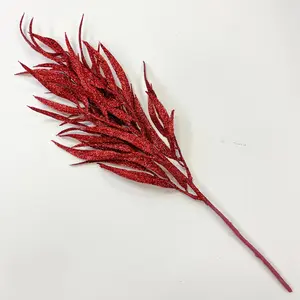 Red Glitter Needleleaf Eucalyptus Christmas Holiday Spray Stem - 20"