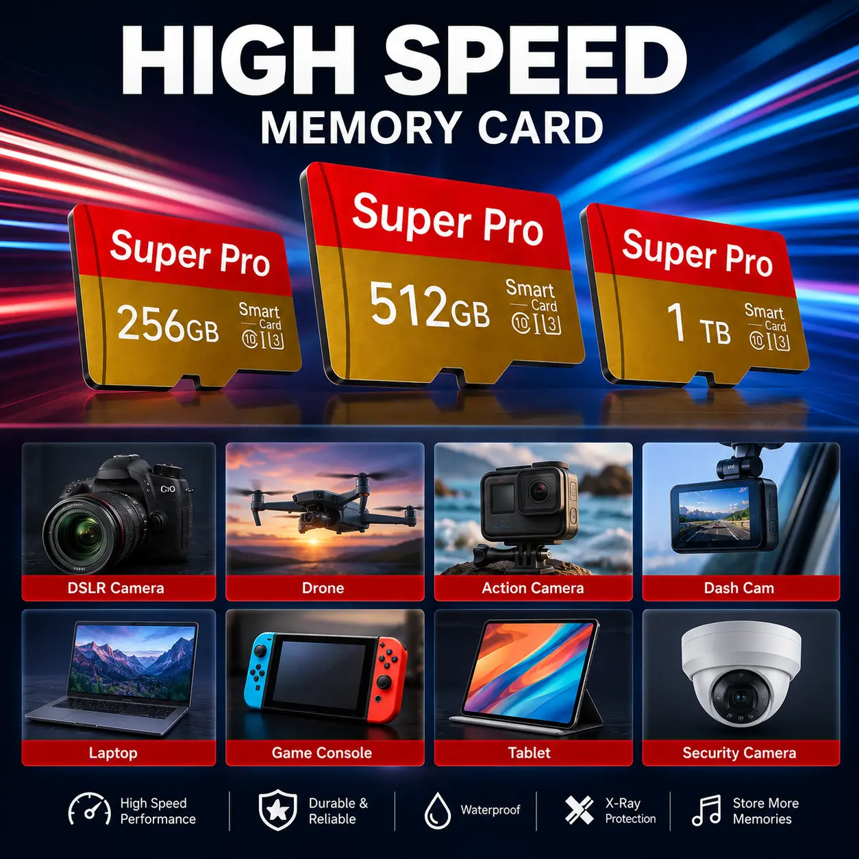High-Capacity Flash Memory Card with Adapter – 256GB, 512GB, 1TB Options, Universal Memory Expansion for Cameras, Phones & Other Devices, Ideal for Holiday & Festive Gifts