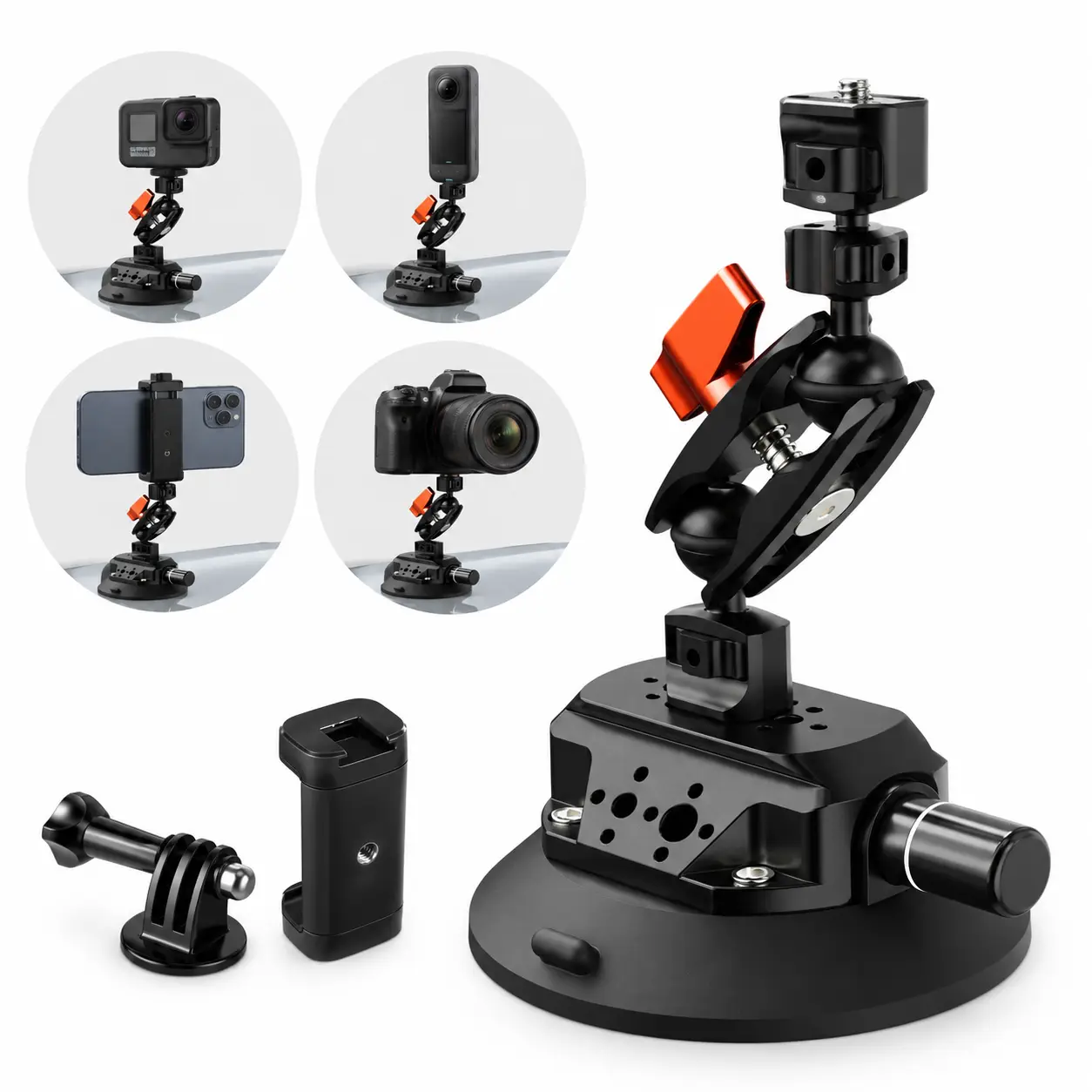 【K&F CONCEPT】4.5" Suction Cup Camera Mount with Magic Arm, ARRI Style 1/4" 3/8" Threads, Quick Release Car Mount Compatible with Gopro DJI Insta360 for DSLR Action Camera Phone Video Shooting, Video Recording Camera, Equipment, Photography Camera Accessor