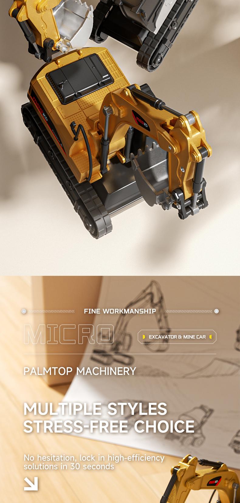 BRRRRT 1/64 Mini Remote Control Excavator and Dump Mini Forklift ToyTruck Full Proportion Toy Set with Lights and Sounds for Adults Kids Boys and Girls RC Construction Vehicles