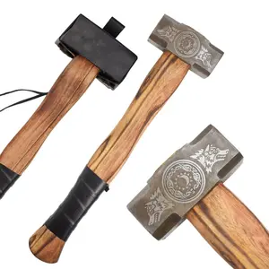 Medieval Warrior Viking Hammer 18-Inches, Leather Wrapped Handle, Damascus Steel for Cosplay, Renaisance, Costume Accessories (OR-726)
