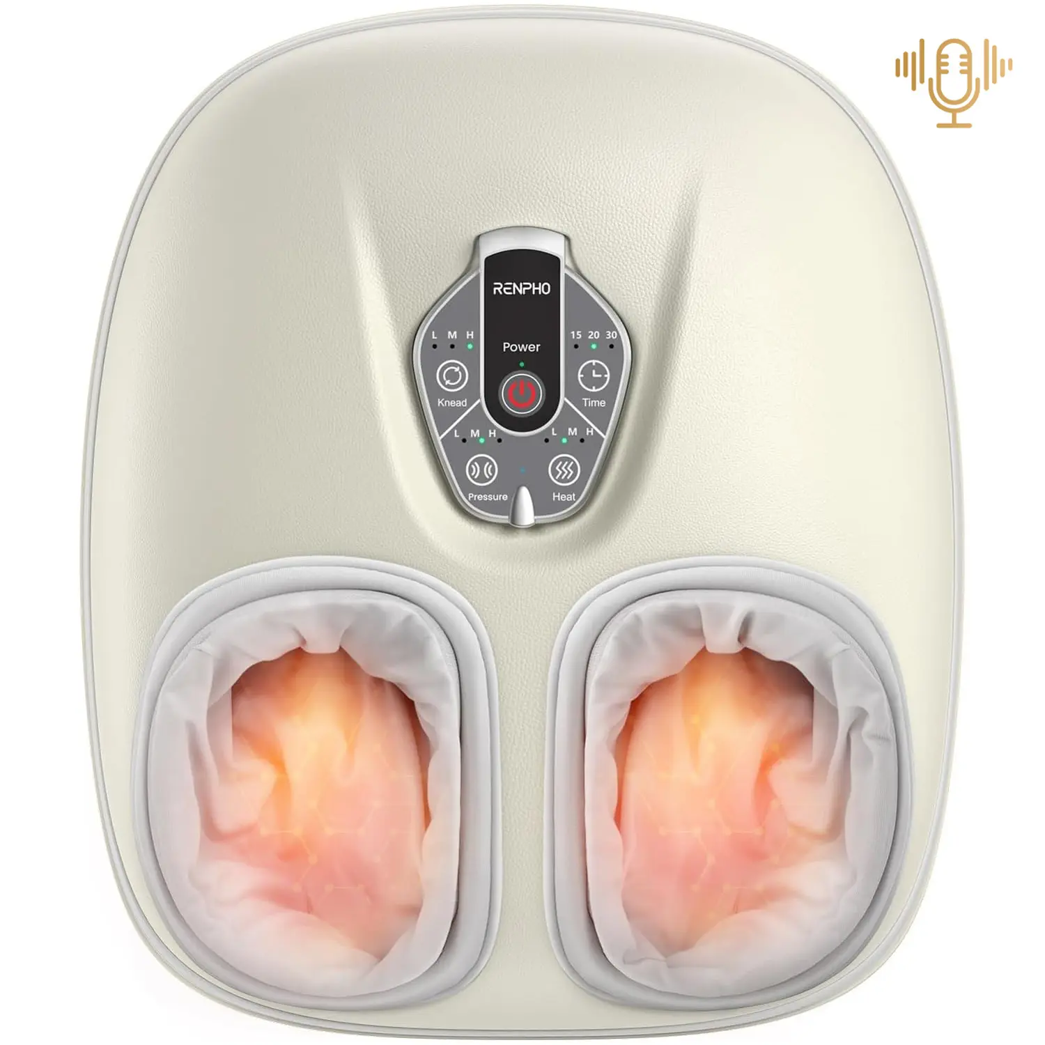 RENPHO Voice-Controlled Shiatsu Foot Massager - 3 Heating Levels, Adjustable Hands-Free Design, Foot Spa Machine, Blood Circulation Enhancer, Fits Up to Size 12 for Men & Women