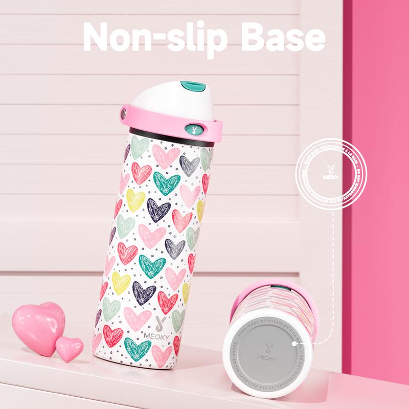MEOKY 24oz Insulated Water Bottle, Hot Water Mug,2-in-1 Straw & Spout Lid, Leak-Proof, Non-Slip Base, BPA-Free,Travel, School, Office,Valentine’s Day Gift