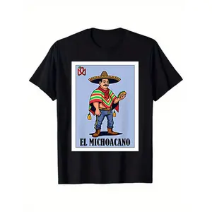 Vintage El Michoacano Mariachi T-Shirt for Men featuring Mexican Folk Art and El Chapulin Colorado Design Ideal for Day of the Dead Cultural Events and Mexican Costume Celebrations