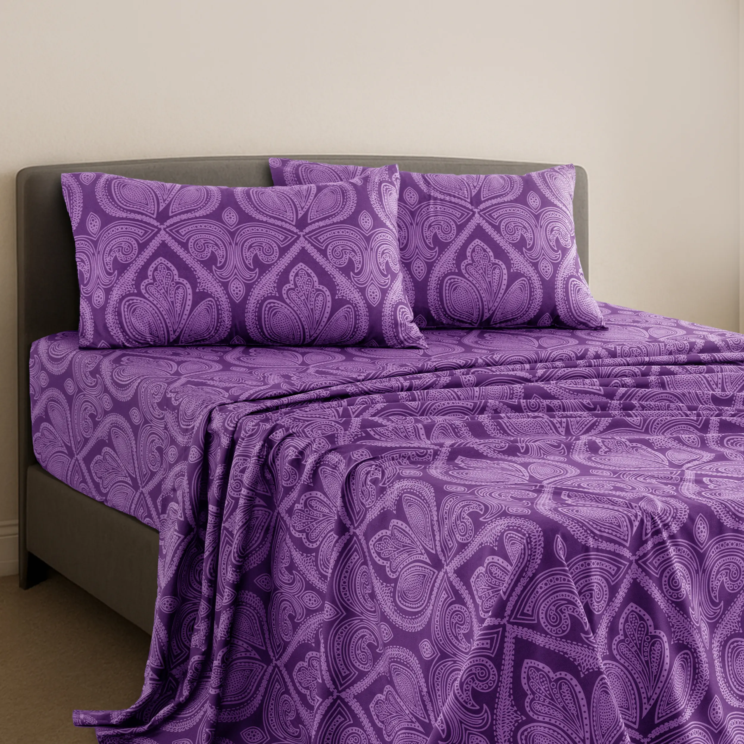 Lux Decor 4 Pcs Bed Sheet Set- Up to 16" Deep Pocket Queen Sheets-Floral,Quatrefoil,Solid King Bed Sheet With Embroidered Pillowcases-Premium Quality Bedding Set Warm, Cozy & Luxury Bedding Set