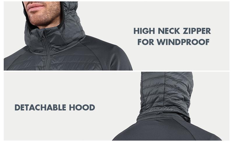 baleaf Men's Lightweight Warm Puffer Jacket Winter Down Jacket Thermal Hybrid Hiking Coat Water Resistant Packable Fabric Menswear