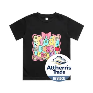 100 Days of School Preppy 100th Day of School Teacher Kids Cotton T-shirt, Graphic Print Round Neck Short Sleeve Casual Tee for Boys Girls