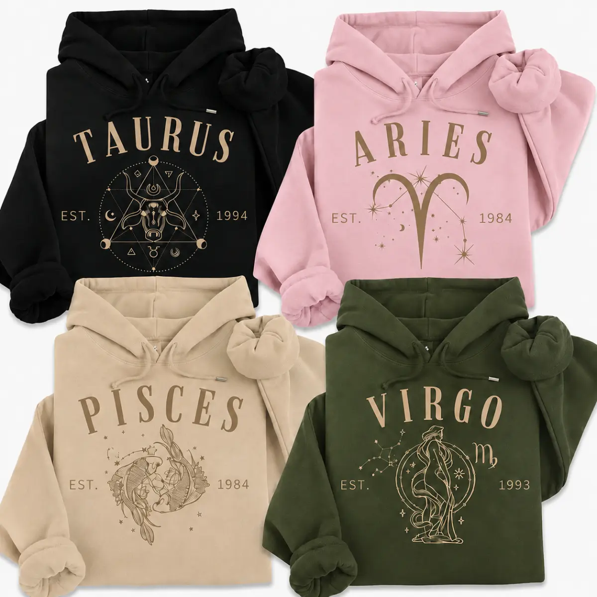 [Leave A Note About EST Year] 12 Zodiac Team Vintage Zodiac Social Club Hoodie, Libra Aquarius Capricorn Aries Astrology Sweatshirt, Horoscope Constellation Hoodie, Celestial Zodiac Gift for Women Men, Birthday Astrology Apparel