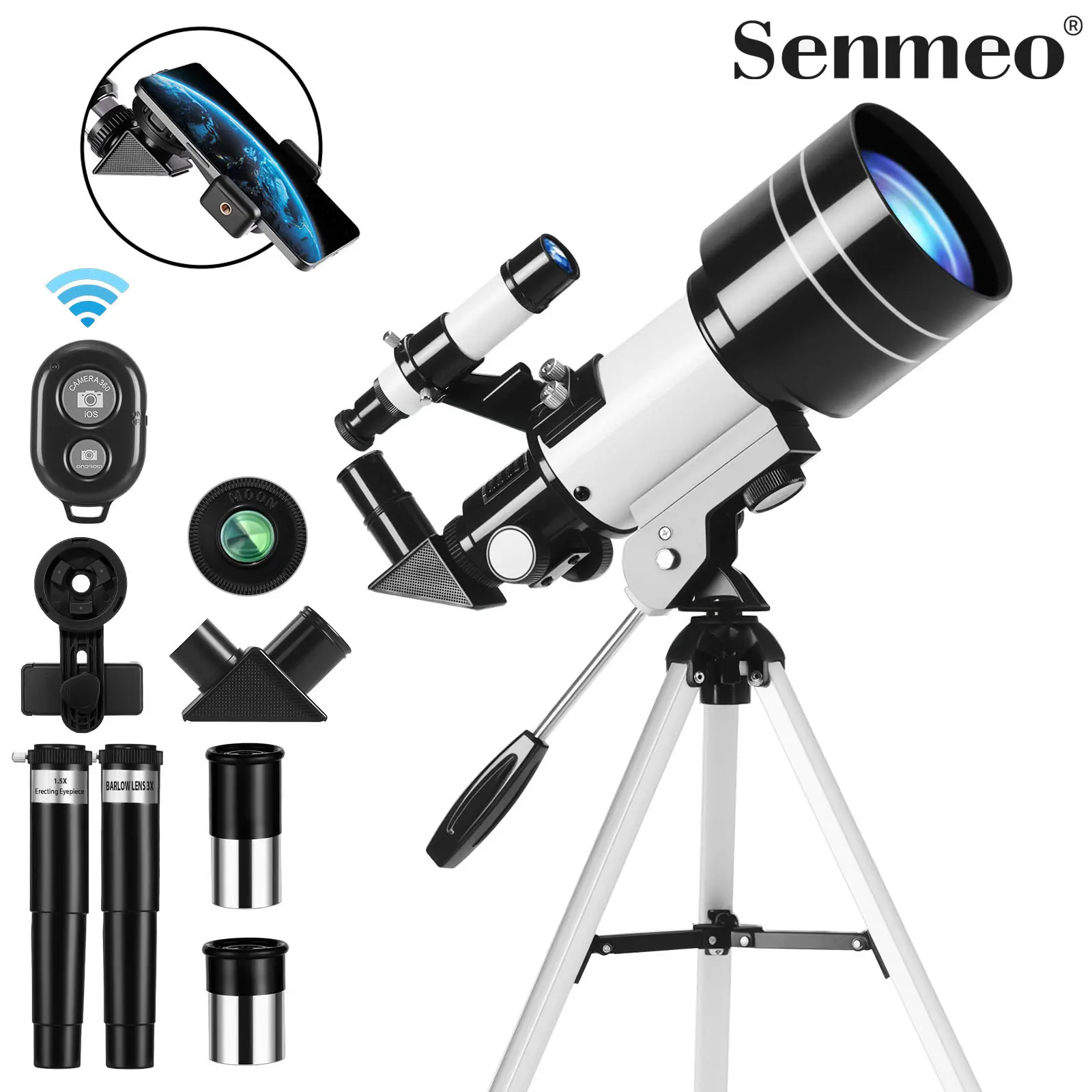 Telescope for Adults & Kids, 70mm Aperture Refractor Telescope for Beginners, 15X-150X Portable Travel Telescope with Phone Adapter & Remote, Blue
