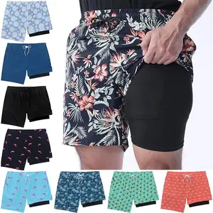 Men's 2-In-1 Quick-Dry Beach Swim Trunks with Compression Lining - Sporty Swimwear for Gym, Pool