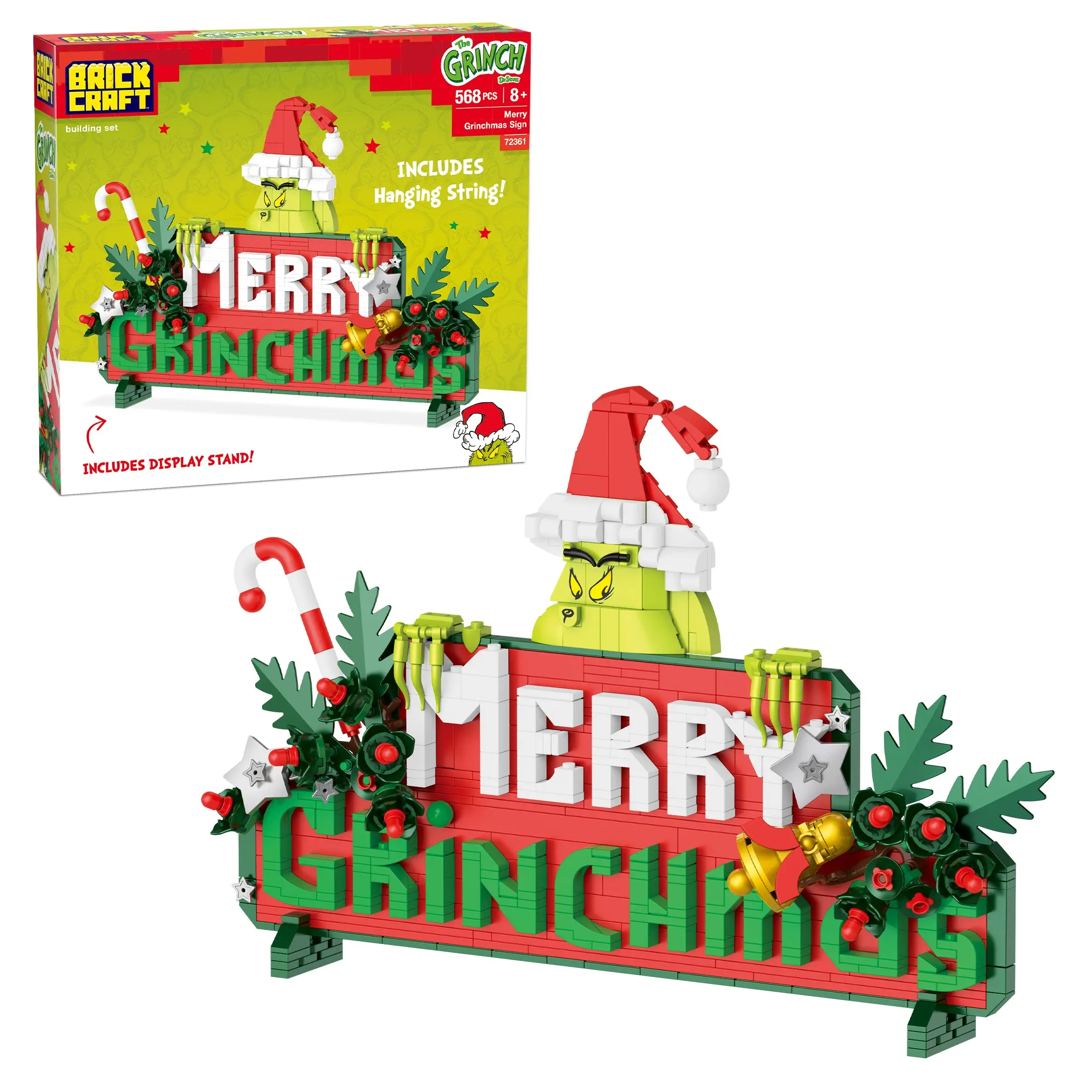 Brickcraft The Grinch Merry Grinchmas Sign Building Set, 568-Piece Collectible Holiday Decoration for Fans & Collectors 8+