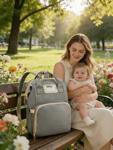 Unisex Waterproof Baby Bag Backpack - Stylish Diaper Bag for Moms, Perfect for Outdoor Use, Features Secure Zipper Closure & Multiple Pockets