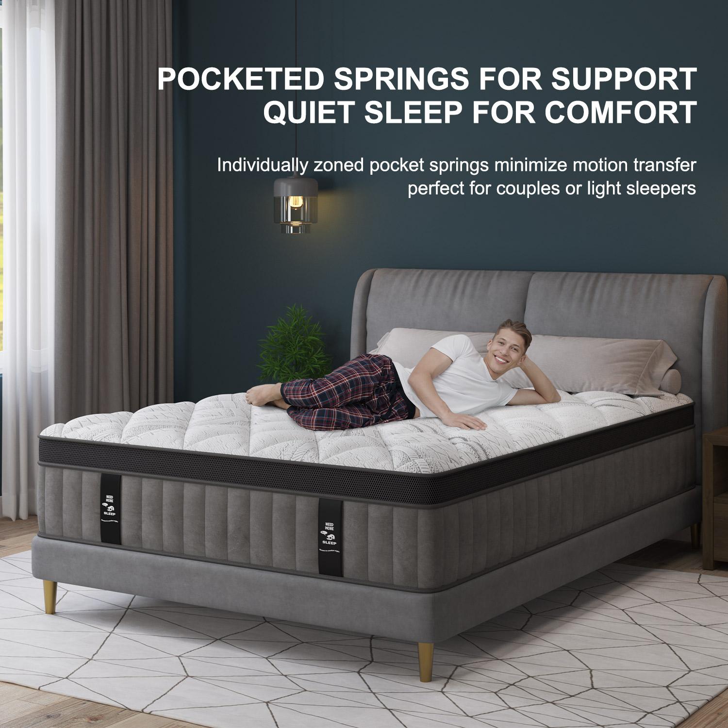 12/14 Inch Gel Memory Foam Mattress Hybrid Pocket Spring Twin Full Queen King Bed Mattress In A Box, Euro Top Medium Firm For Back & Lumbar Support, Individual Pocket Spring Bed For Motion Isolation & Fiberglass Free