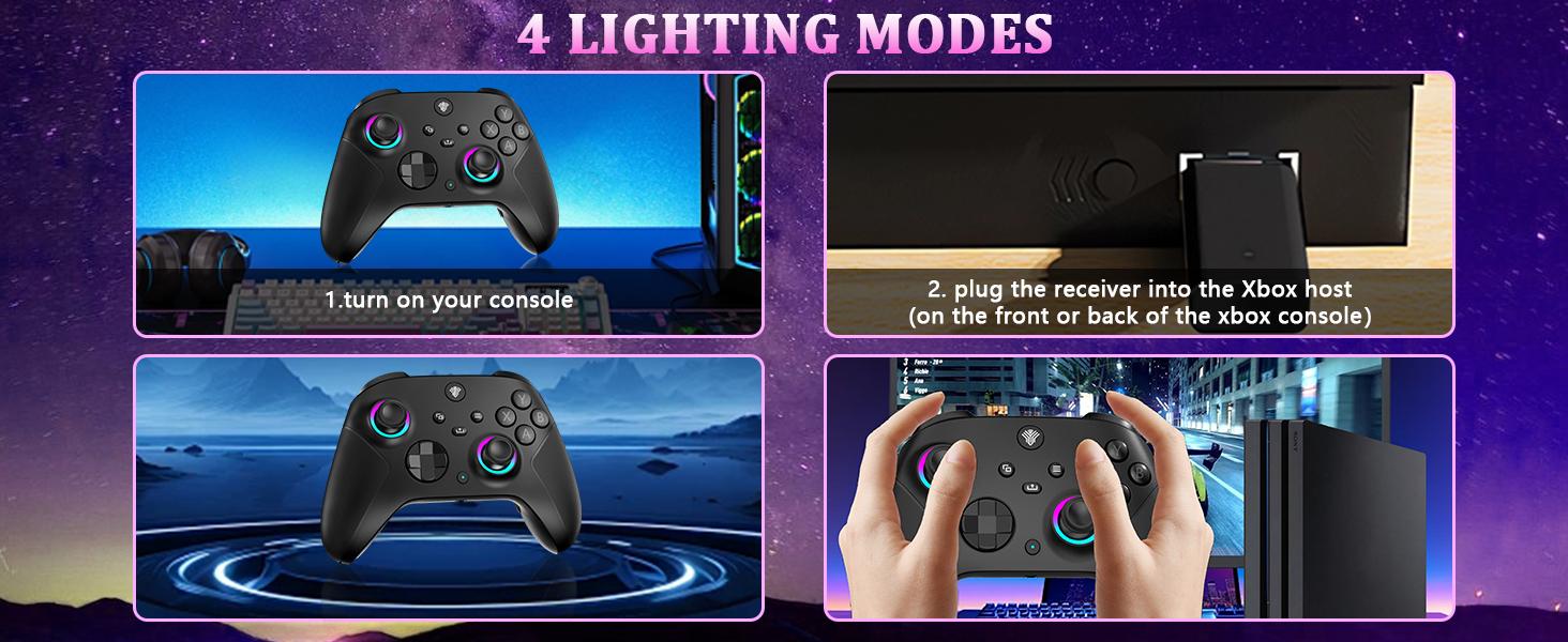 YUYIU Elite 2.4G Wireless Controller for Xbox Series X|S & Steam PC with 7 RGB Lights Dual Vibration Turbo Programmable 3.5mm Audio Jack 1000mAh Battery