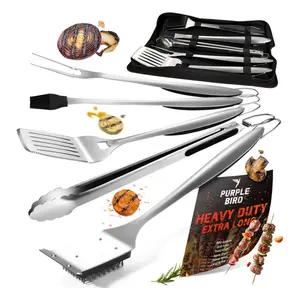 PURPLEBIRD Grill Set for Outdoor Grill 6 pcs - Grilling Tools Set with Extra Long Handle, Grilling Accessories for Dad Gifts with Travel Bag, BBQ Utensils Kit for Outdoor Camping