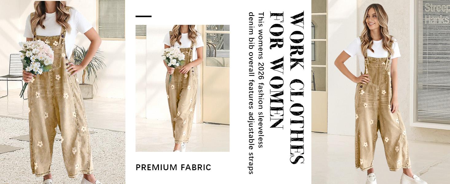 utcoco Women Floral Printed Adjustable Strap Denim Bib Overall Wide Leg Jeans Casual Baggy Overalls Jumpsuit