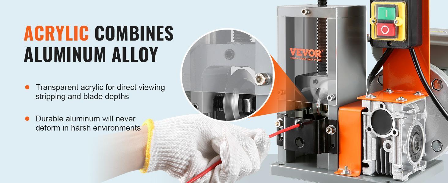 VEVOR Electric Cable Stripping Tool, 0.06''-0.98'' Motorized Wire Stripper, 180 W, 60 ft/min, with Clear Depth Gauge, Ideal for Scrap Copper Recycling