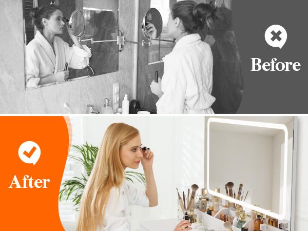 Lifewit 35.4'' White Vanity Set with Mirror & Lights, Adjustable Brightness, 3 Drawers, 1 Cabinet, USB Ports - Gift for Girl Daughter, Mothers Day Gifts