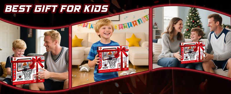 VATOS Basketball Hoop Indoor for Kids, Light up Basketball Hoops with 6 Color LED Lighting, Remote Controller, Scoreboard & 3 Balls, Over The Door Basketballs Game Toys Gifts for Kids 5-12 Boys Girls