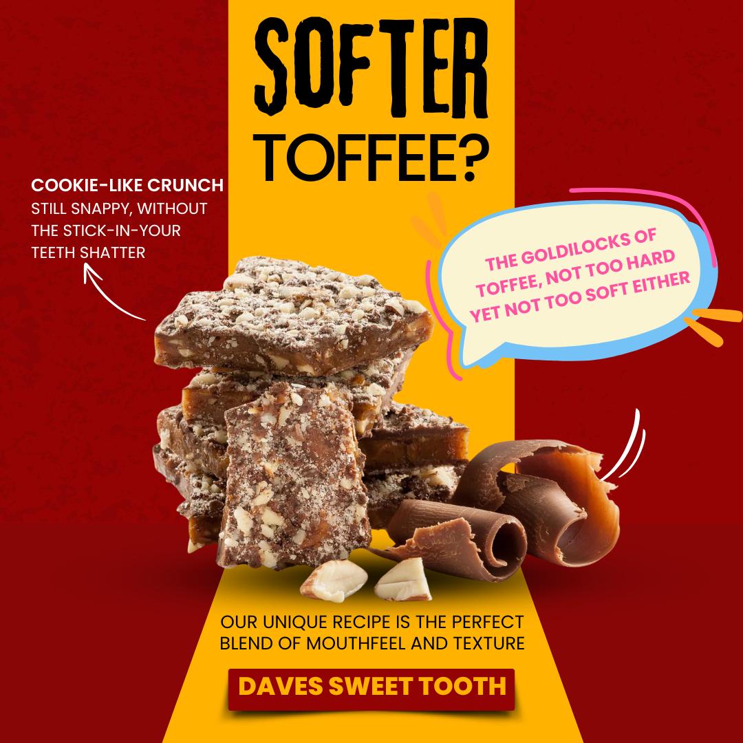 Dave's Sweet Tooth Small Batch Toffee 1/4lb Pouch - Soft & Crunchy Chocolate Almond Toffee