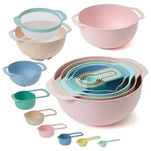 10 Pcs Plastic Mixing Bowls Set with Measuring Spoons – Colorful Kitchen Bowls for Baking, Prepping & Nesting Storage, Space-Saving Serving Bowls