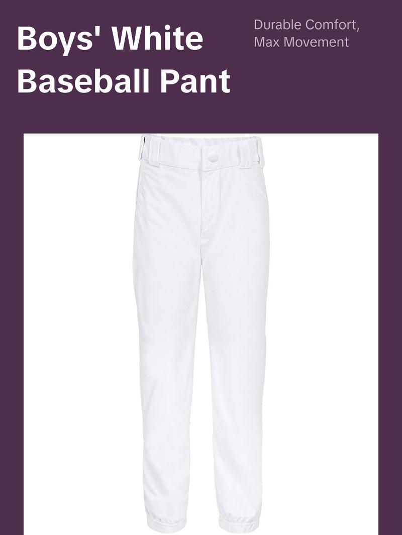 Penveer Pull-Up Youth Baseball Pants, Quarter Open Fly Boys Baseball Pants with Durable Snap & Elastic Bottom, T Ball Pants - (White) Sports Jogger Sweatpants Tracksuit Outfit