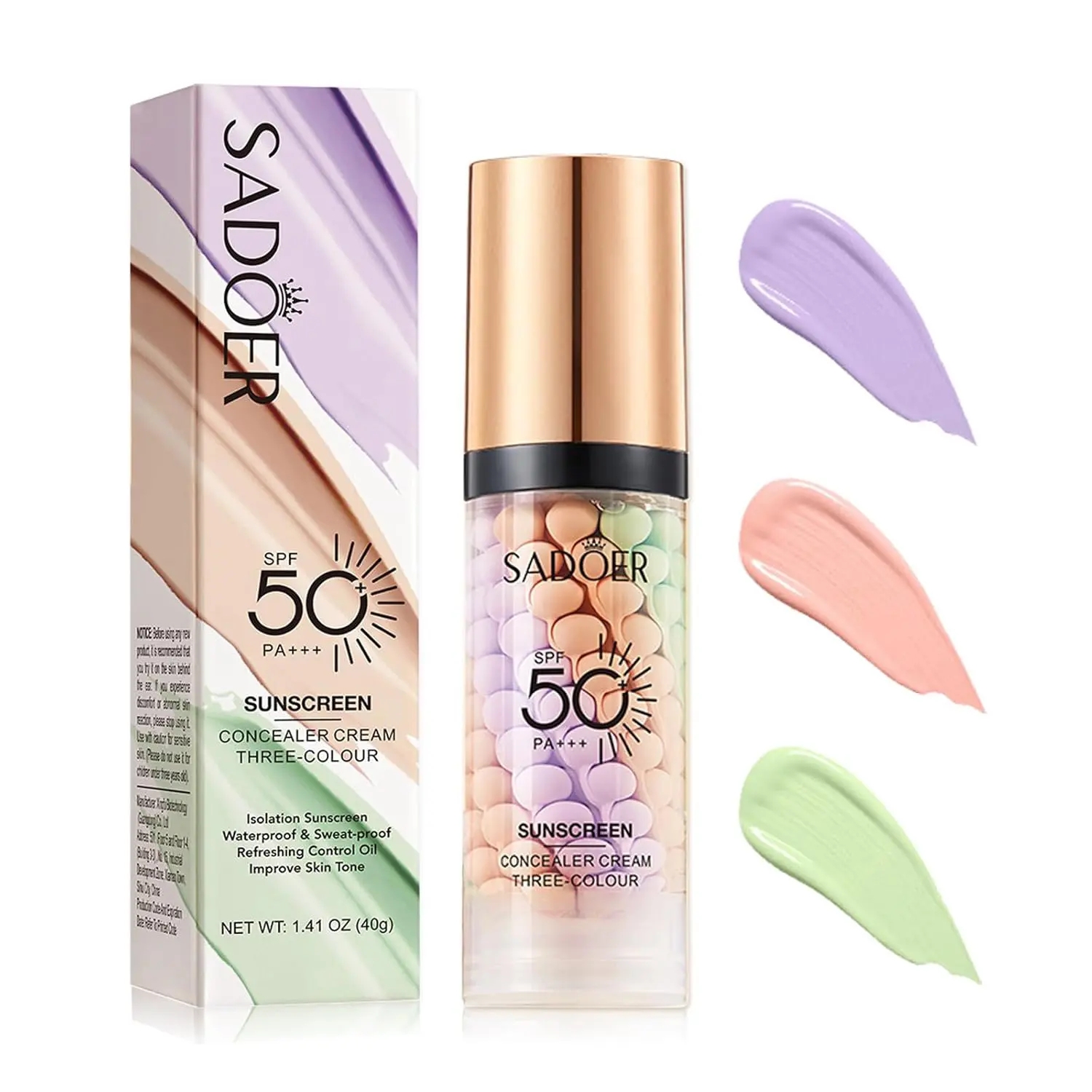 3-in-1 Color Correcting Primer,with SPF 50 PA+++ ,Sunscreen Isolation Cream| One Step Skin Tone Corrector for Dark Circles & Fine Lines，Brightens Skin