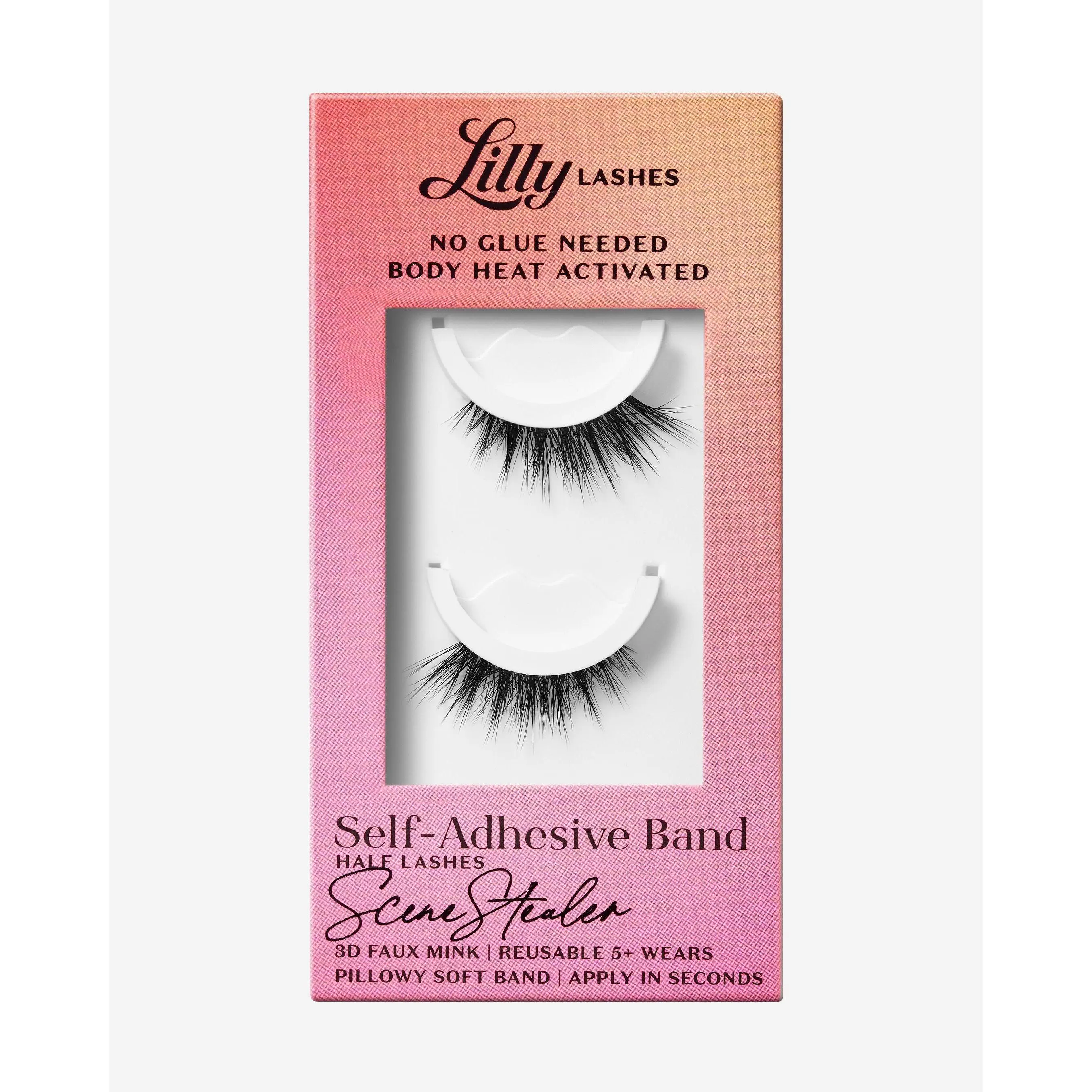 Self-Adhesive Eyelashes SceneStealer Half Lash | Lilly Lashes 3D Faux Mink | No Glue Needed, Body Heat Activated