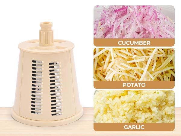 SUSTEAS Rotary Cheese Grater with 5 Replaceable Blades, 18/10 Stainless Steel, BPA Free, Easy to Clean & Disassemble, Beige Kitchen Vegetable Slicer Kitchen Gadgets Utensils