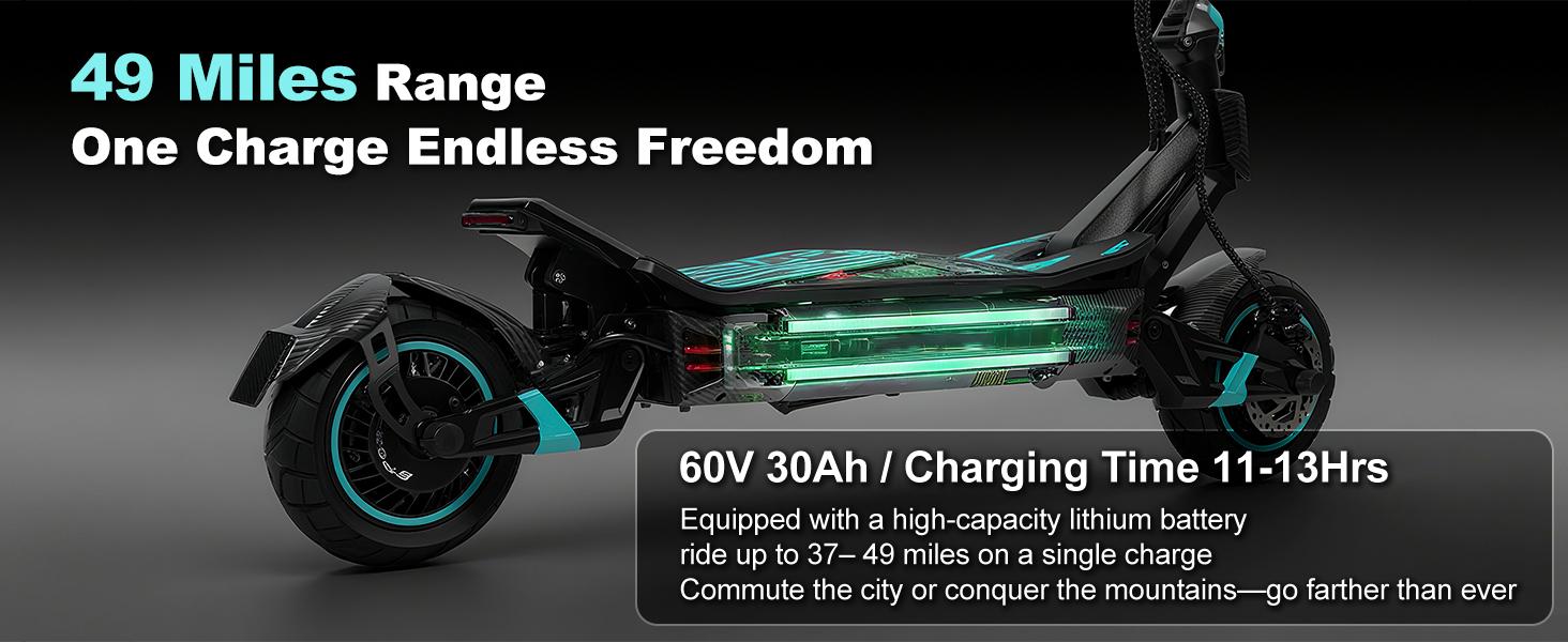 BE-3 Adult Electric Scooter 50 Miles Range 44 MPH Top Speed 60V 30Ah Battery Dual 4000W Motors 10" Pneumatic Tires Foldable Design Ideal for Commuting Fitness or Gifting TikTokShop