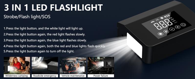 【Hieha】Winter savior Portable Car Jump Starter, 4000A Car Battery Jump Starter with 150PSI Tire Inflator, 12V Car Battery Jump Starter, 15000mAh Power Bank, with LED Light