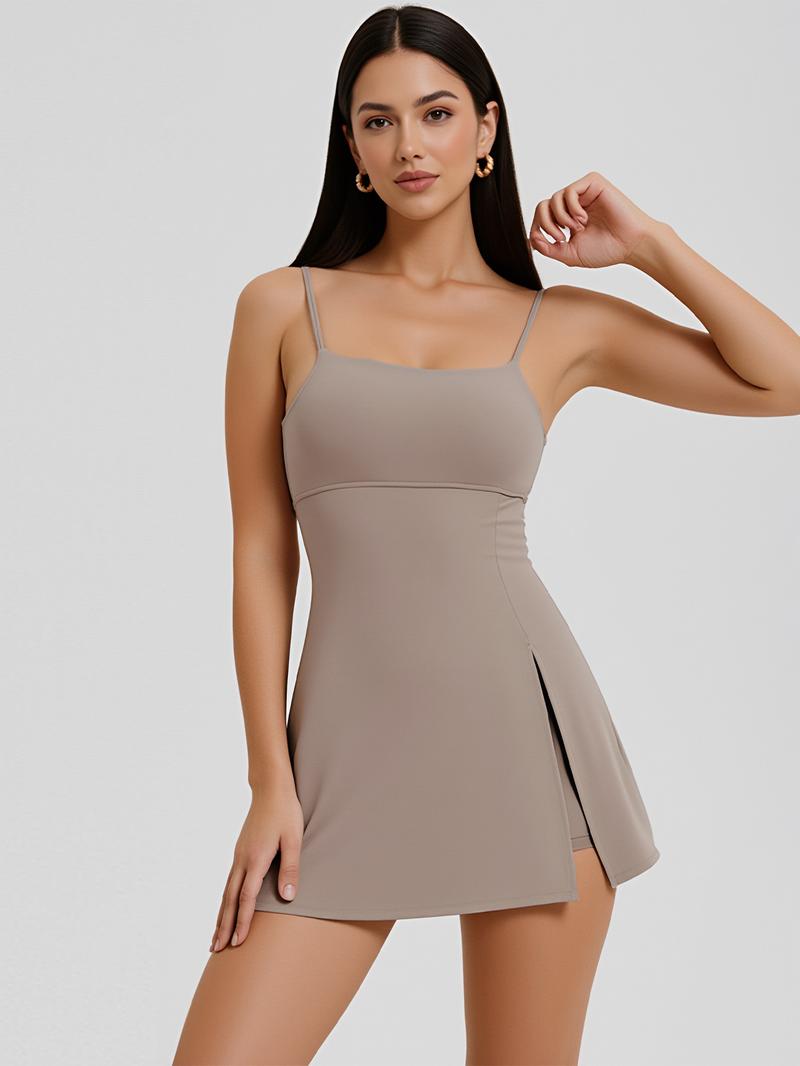 Women's Sports Dress with Built-In Bra Adjustable Straps Side Slit High-Low Hem for Golf Yoga Tennis Outdoor Activewear Stretchy Fabric for Tummy Control Support Yoga Apparel