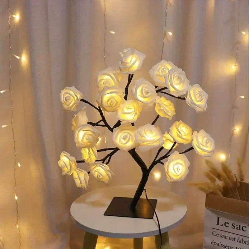 Rose-shaped tree night light, USB-powered, desktop lamp, bedroom lighting, holiday decorative lights, interior decor, Valentine's Day gift, home decor, decorative lamp Rose-shaped tree night light, USB-powered, desktop lamp, bedroom lighting, holiday decorative lights, interior decor, Valentine's Day gift, home decor, decorative lamp