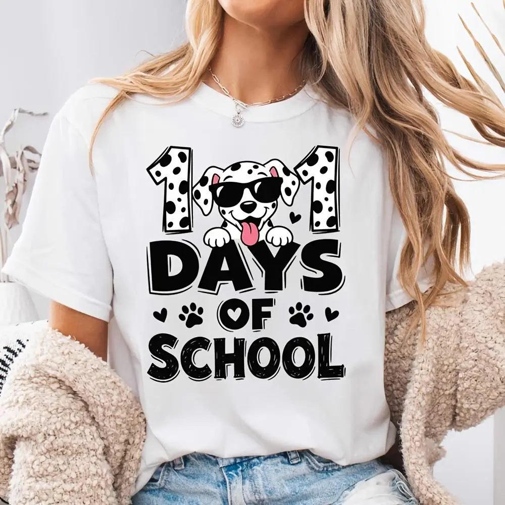 101 Days Of School Dalmatian Dog Print T-Shirt, 101St Day Of School Celebration Gift, Back To School Classroom Party Outfit