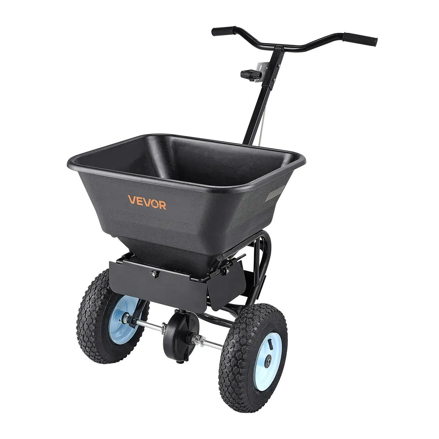 【SummerFinds】VEVOR Lawn Spreader, 100LBS Capacity, Walk-Behind Push Spreader, 0-9.8ft Spreading Width, 13 in All Terrain Pneumatic Tires, Fertilizer Spreaders with Hopper Grate, for Seed Salt Ice Melt