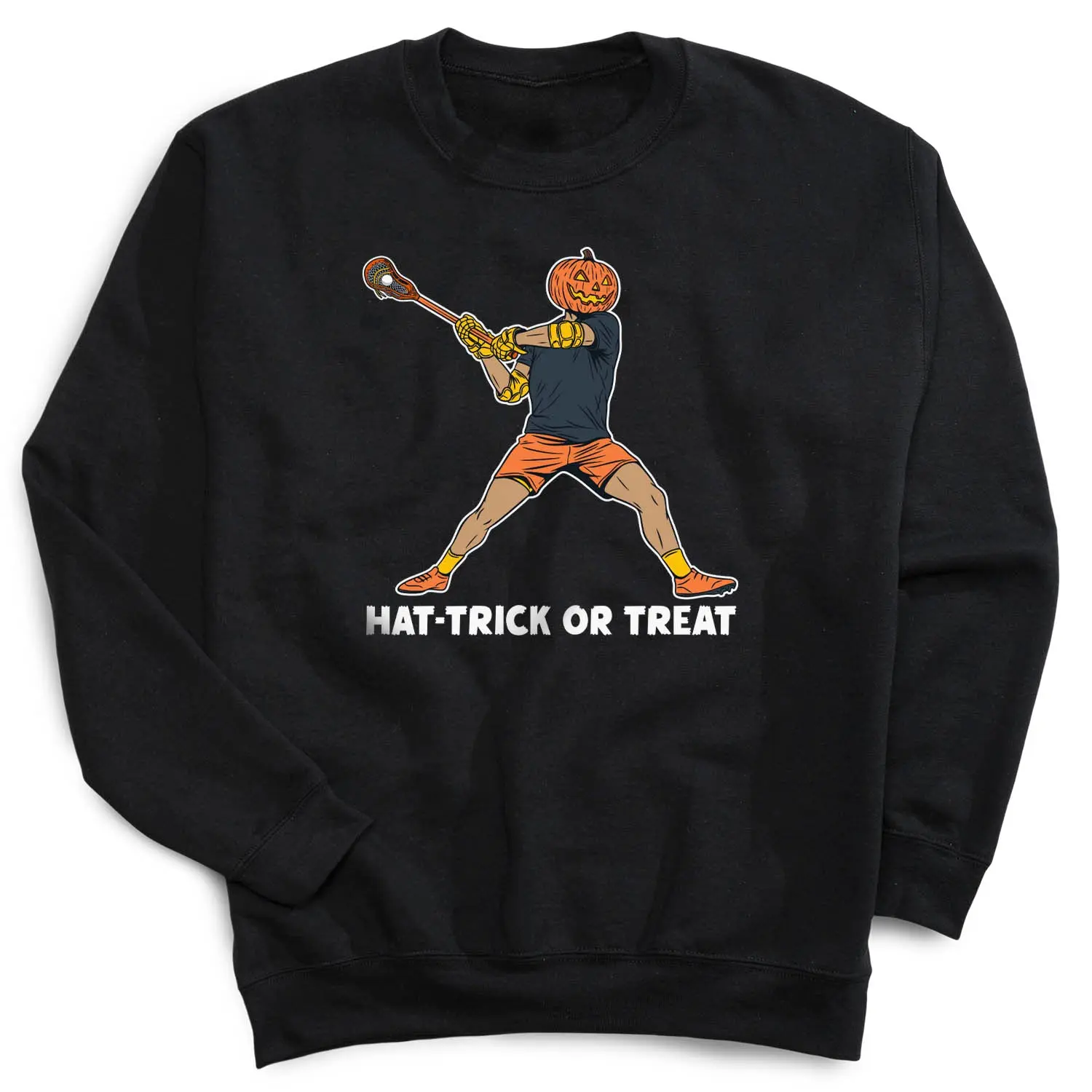 Men's Lacrosse Crewneck Sweatshirt - Casual Wear, Graphic Print, Regular Fit, Hat Trick or Treat Design