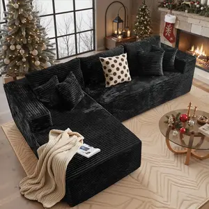 106-inch assembly-free sofa, freely configurable for living room or home theater use, deep-seated corduroy sofa bed, easy to assemble, chaise lounge can be placed on the left or right, modular design, durable frame and easy-to-clean fabric.