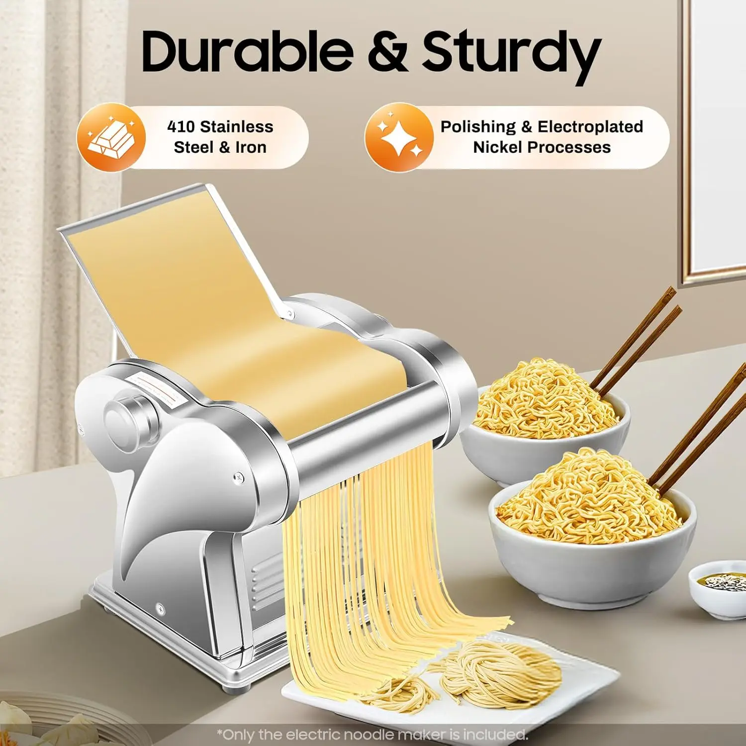 Dough Sheeter, Pasta Machine Automatic Noodles Dumpling Dough Skin Maker 110V Commercial Electric Dough Roller Stainless Steel Noodle Making Pasta Maker for Producing Spaghetti Fettuccini Lasagna Kitchen Utensils Modern