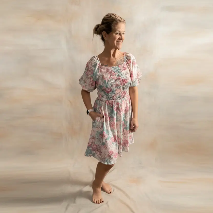 LuLaRoe Women's Alina Knee-Length Crinkle Babydoll Dress with a Square Neck, Smocked Bodice and Bubble Sleeves, Babydoll Cut, Balloon Sleeve, Side Pockets, Smocked Front, Casual, Whimsical And Flowy, Spandex, Fabric, Knit, Lightweight, Crinkle Knit