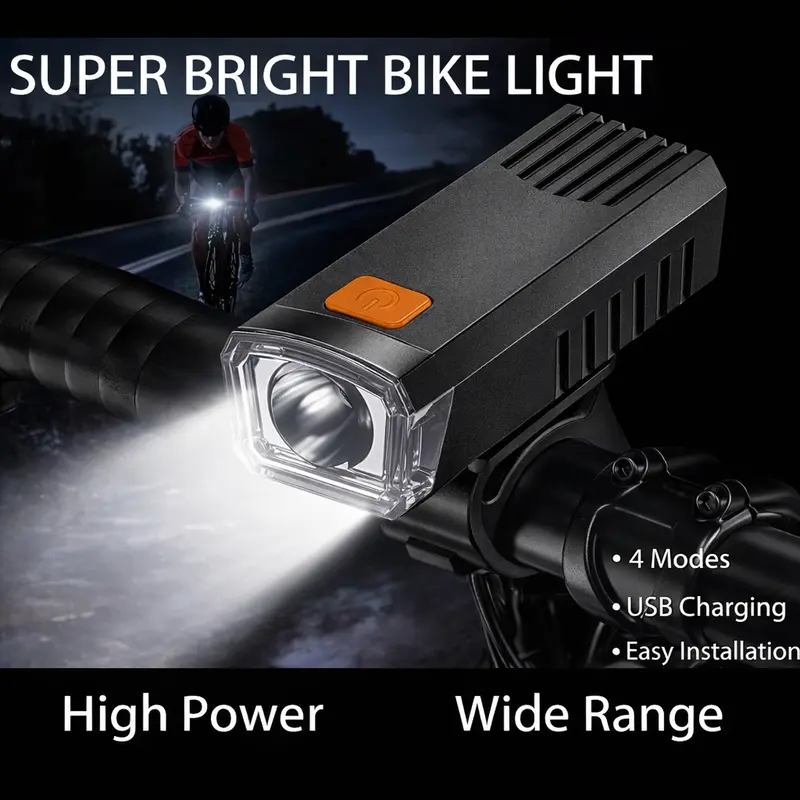 1pc Ultra-Light Rechargeable LED Bike Headlight for Adults - Type-C Fast Charging (2-3 Hours), 4 Lighting Modes, Compact Fit, Easy-Remove Mounting Bracket, USB Port, Seat Post Mount, for Road Mountain Bikes, Outdoor Activity, Camping, Obstacle Spotting