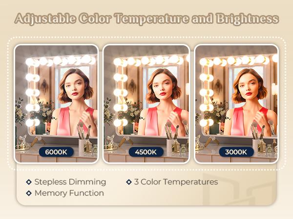 TETOTE Hollywood Vanity Mirror with 3 Light Colors, Dimmable Makeup Mirror with Replaceable Bulbs, Aluminum Metal Frame, USB Charging Port, Tabletop/Wall Mounted, Glam Decor