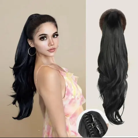 Women's 26 inch Instant Ponytail Extension - Synthetic Fiber Hairpiece with Claw Clip, Long Wavy Style, Blonde & Medium Brown Options, for Quick Hairstyling, Concerts, Straight Pony Tail Compatibility
