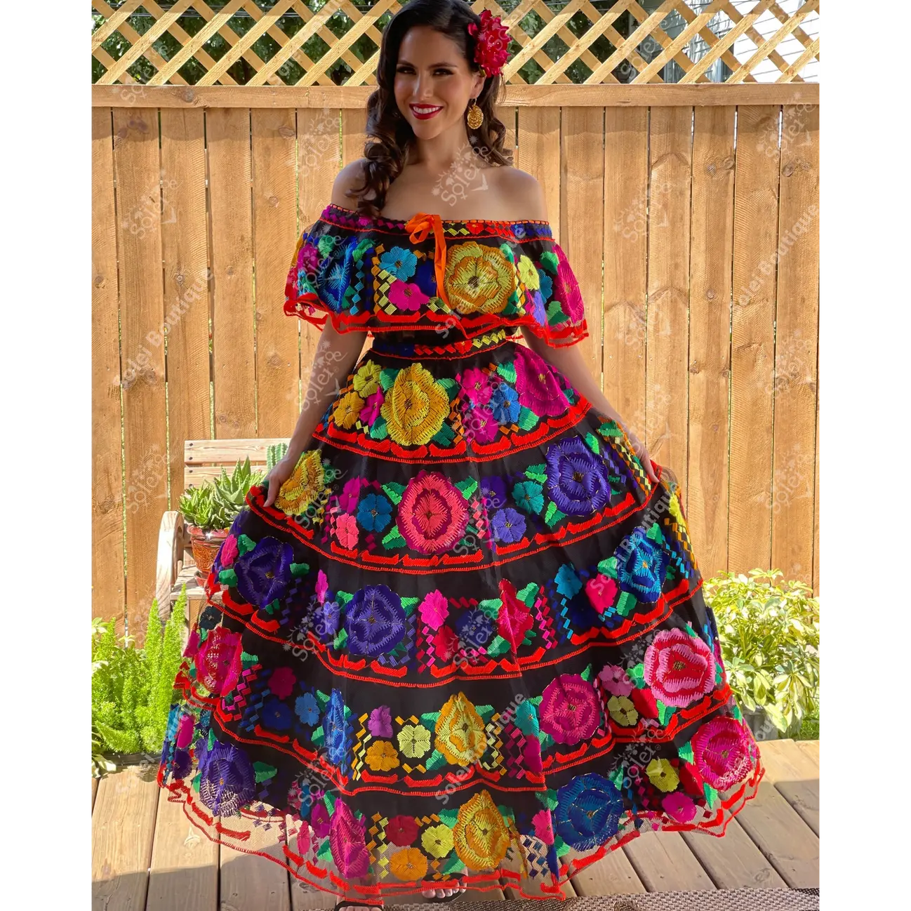 Chiapaneco Ruedo Sencillo Floral Dress
